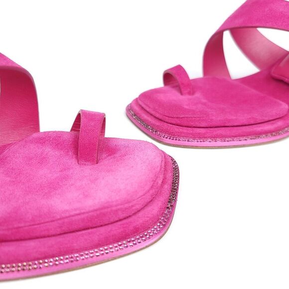 NEW Tamara Mellon Astral Pink Suede Sandal Crystal Stiletto Kitten Heel Toe Ring - Picture 9 of 14